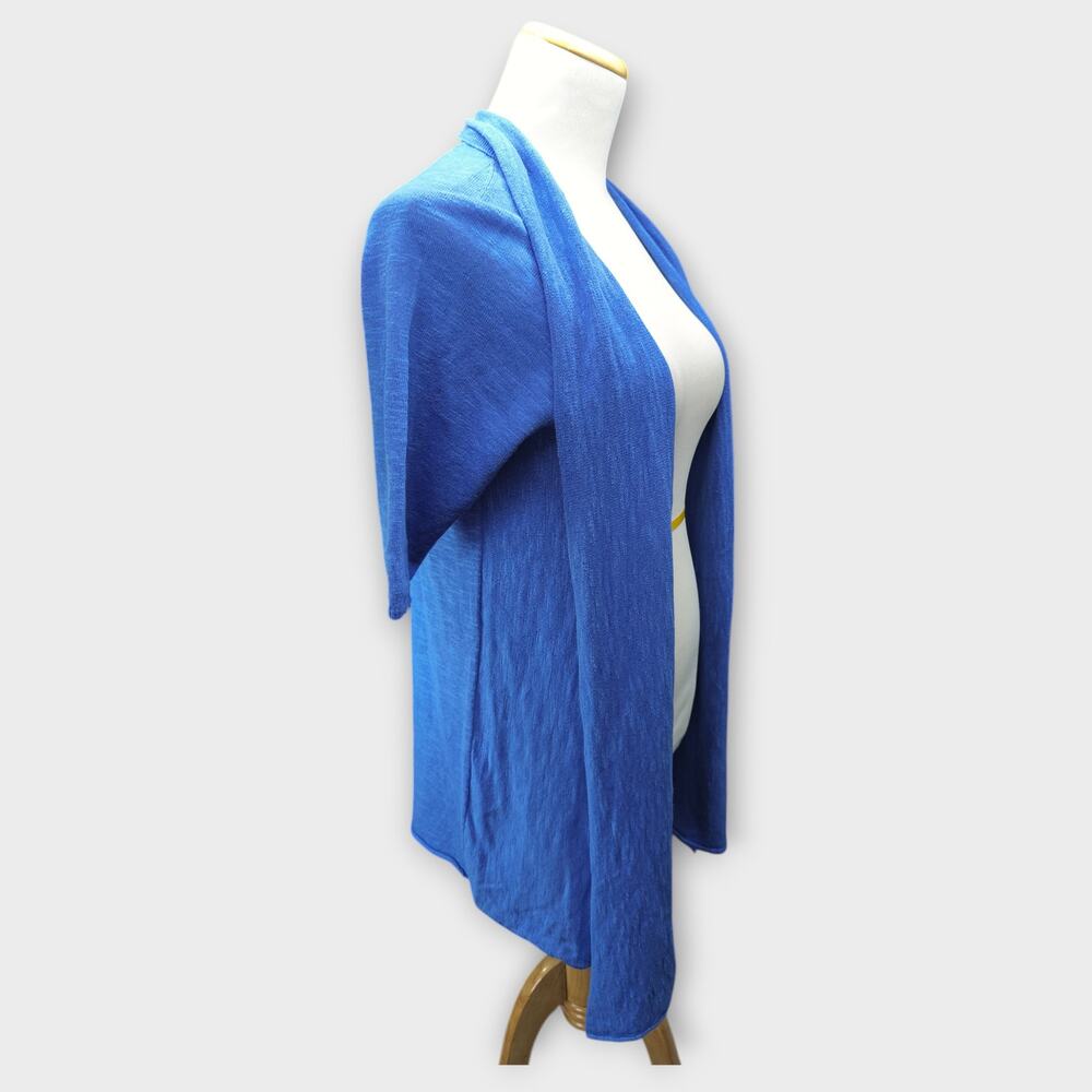 Womens Eileen Fisher Blue Open Front Cardigan Linen Blend Size PL